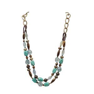 Lia Sophia Two Strand Beaded Necklace With Faux Turquoise Bronze Beads